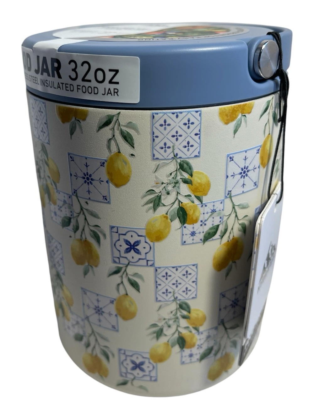 Hydrapeak Stainless Steel Insulated Food Jar w/Lemon & Blue Tile  32 oz - NWT **